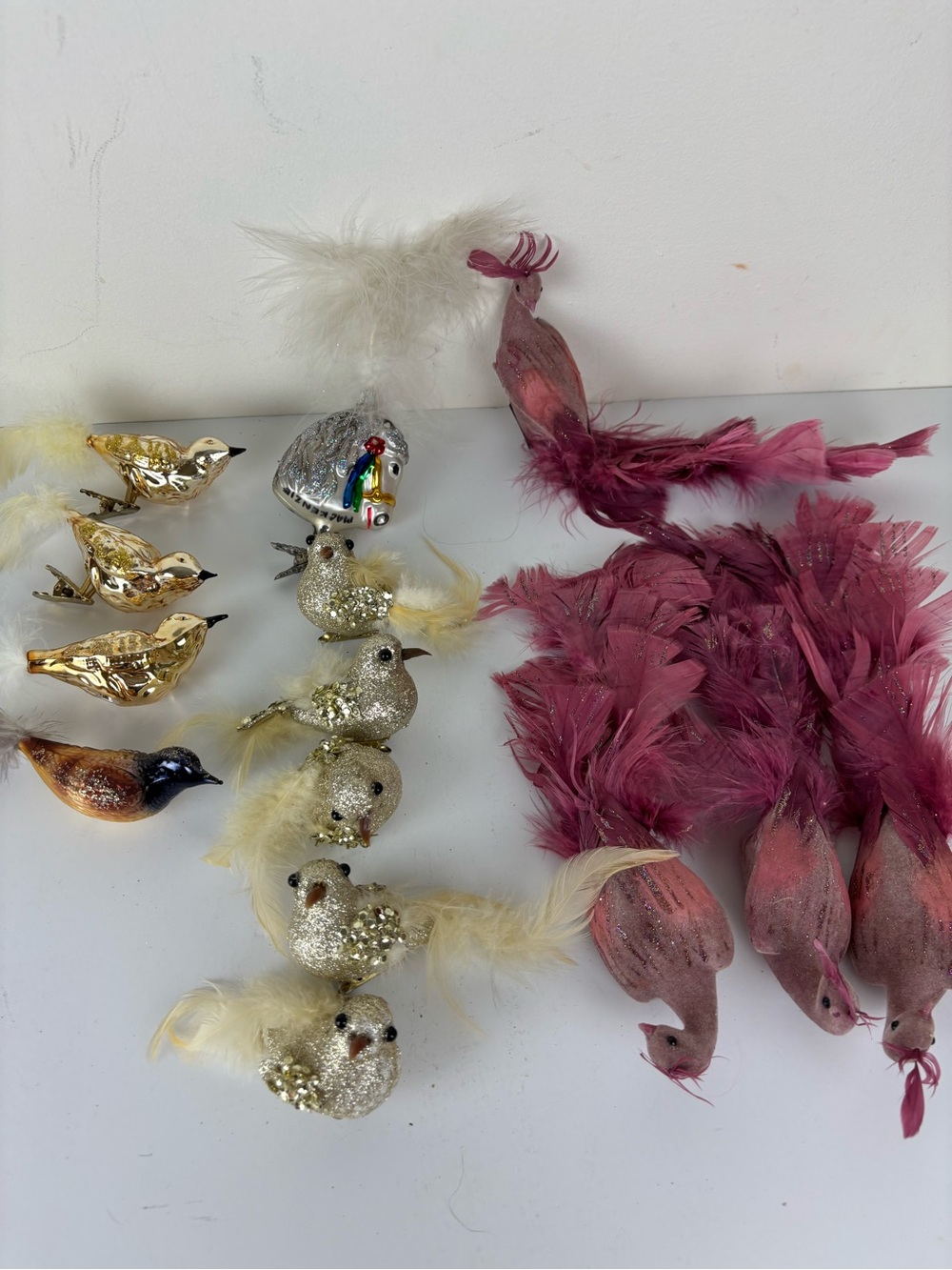 VTG Decorative Feathered & Glass Bird Ornaments - Gold, Cream & Burgundy-14pc - Picture 10 of 16